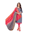 Generic Women's Slub Cotton Unstitched Salwar - Suit Material With Dupatta (Grey, 2 - 2.5mtrs) - ElegantAlpha