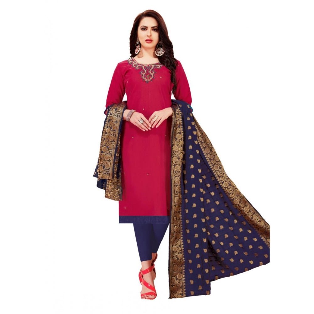 Generic Women's Slub Cotton Unstitched Salwar - Suit Material With Dupatta (Magenta, 2 Mtr) - ElegantAlpha