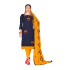 Generic Women's Slub Cotton Unstitched Salwar - Suit Material With Dupatta (Navy Blue, 2 - 2.5mtrs) - ElegantAlpha