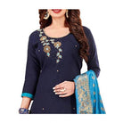 Generic Women's Slub Cotton Unstitched Salwar - Suit Material With Dupatta (Navy Blue, 2 Mtr) - ElegantAlpha