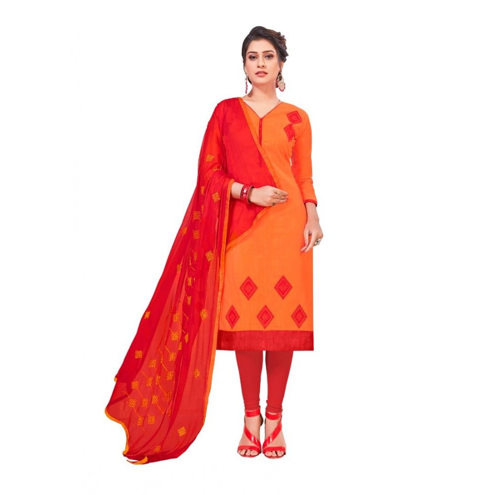 Generic Women's Slub Cotton Unstitched Salwar - Suit Material With Dupatta (Oranage, 2 - 2.5mtrs) - ElegantAlpha