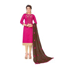 Generic Women's Slub Cotton Unstitched Salwar - Suit Material With Dupatta (Pink, 2 Mtr) - ElegantAlpha