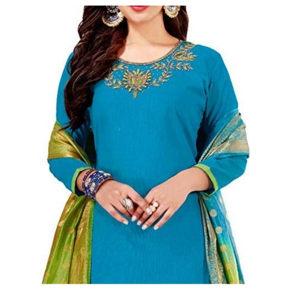 Generic Women's Slub Cotton Unstitched Salwar - Suit Material With Dupatta (Sky Blue, 2 Mtr) - ElegantAlpha