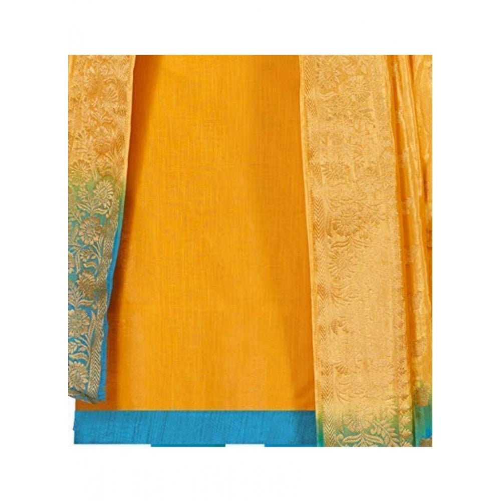 Generic Women's Slub Cotton Unstitched Salwar - Suit Material With Dupatta (Yellow, 2 Mtr) - ElegantAlpha