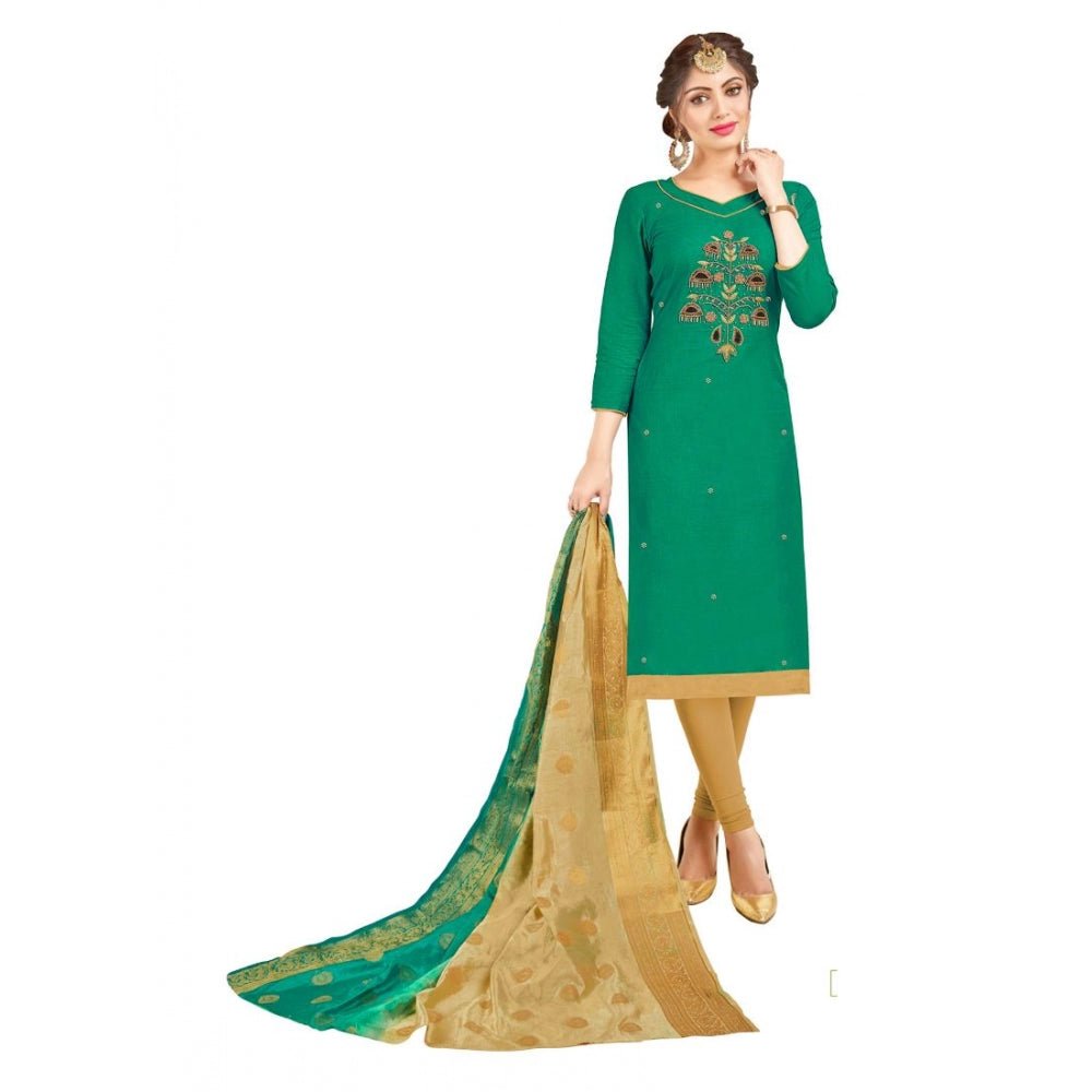 Generic Women's South Slub Cotton Unstitched Salwar - Suit Material With Dupatta (Green, 2 - 2.5mtrs) - ElegantAlpha