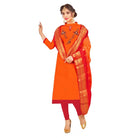 Generic Women's South Slub Cotton Unstitched Salwar - Suit Material With Dupatta (Oranage, 2 - 2.5mtrs) - ElegantAlpha