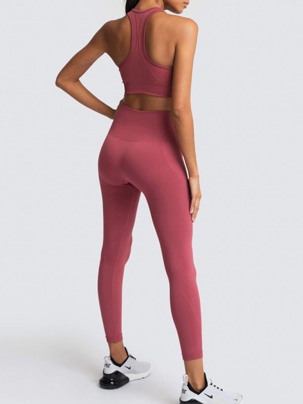 High Waist Peach Hip Seamless Knitted Vest Trousers Two - piece Set - ElegantAlpha