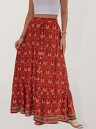 High Waist Printed Breasted Button Slit Skirt - ElegantAlpha®