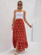 High Waist Printed Breasted Button Slit Skirt - ElegantAlpha®