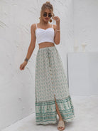 High Waist Printed Breasted Button Slit Skirt - ElegantAlpha®