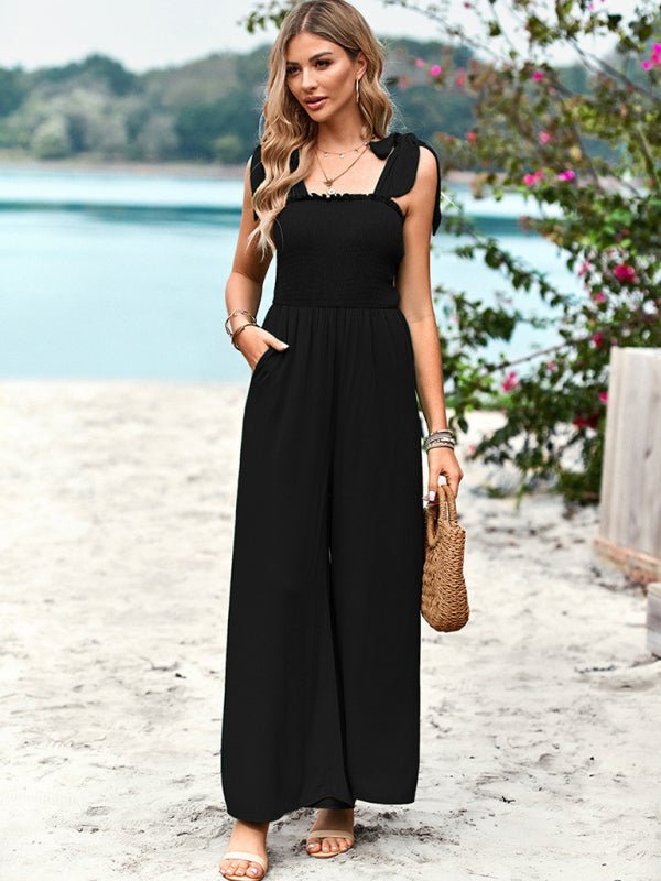 High waist suspender wide leg pants jumpsuit - ElegantAlpha