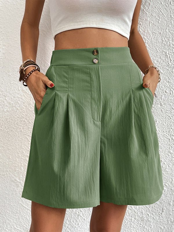 High-waisted loose 2-button shorts - ElegantAlpha®