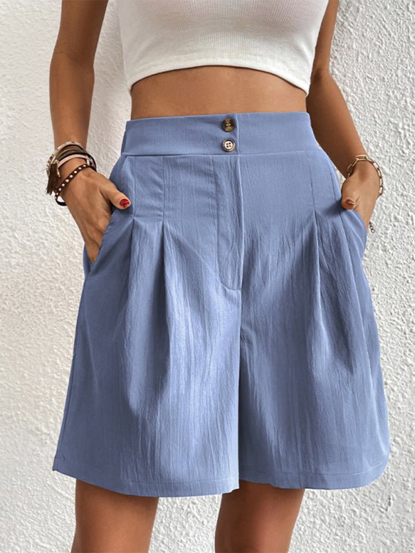 High-waisted loose 2-button shorts - ElegantAlpha®