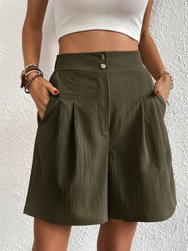 High-waisted loose 2-button shorts - ElegantAlpha®