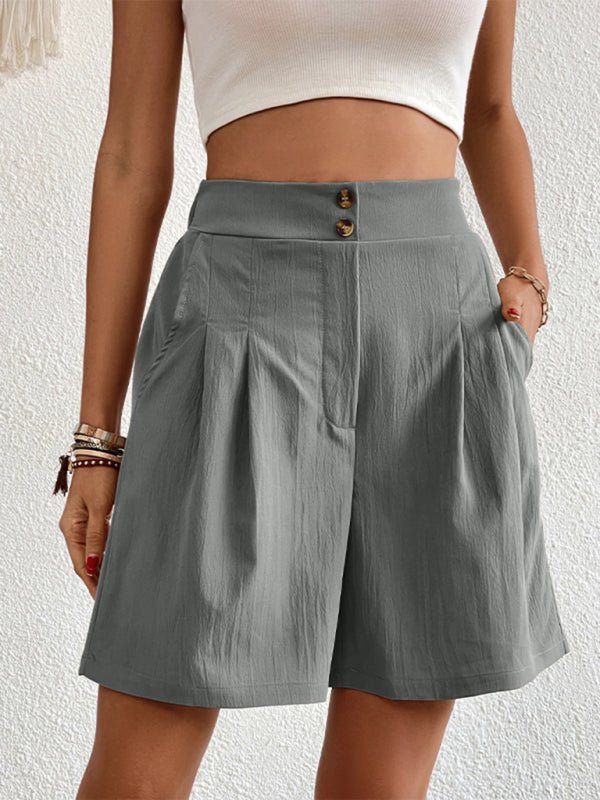 High-waisted loose 2-button shorts - ElegantAlpha®