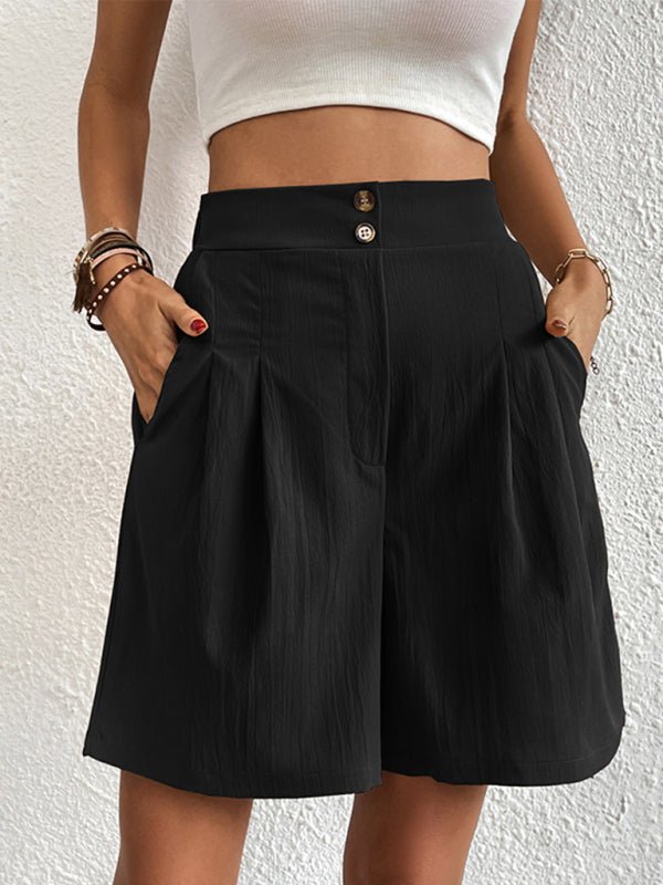 High-waisted loose 2-button shorts - ElegantAlpha®