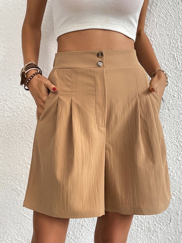 High-waisted loose 2-button shorts - ElegantAlpha®