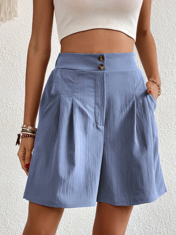 High-waisted loose 2-button shorts - ElegantAlpha®