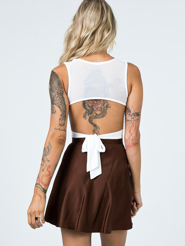 High Waist Tie Skirt Chiffon Satin Wrap Skirt - ElegantAlpha®