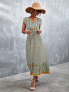 Woven V - Neck Long Bohemian Dress - ElegantAlpha