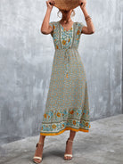 Woven V - Neck Long Bohemian Dress - ElegantAlpha