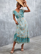 Woven V - Neck Long Bohemian Dress - ElegantAlpha