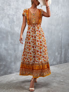 Woven V - Neck Long Bohemian Dress - ElegantAlpha