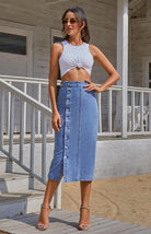 Irregular Split Denim High Waist Skirt - ElegantAlpha®