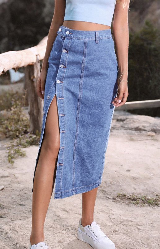 Irregular Split Denim High Waist Skirt - ElegantAlpha®