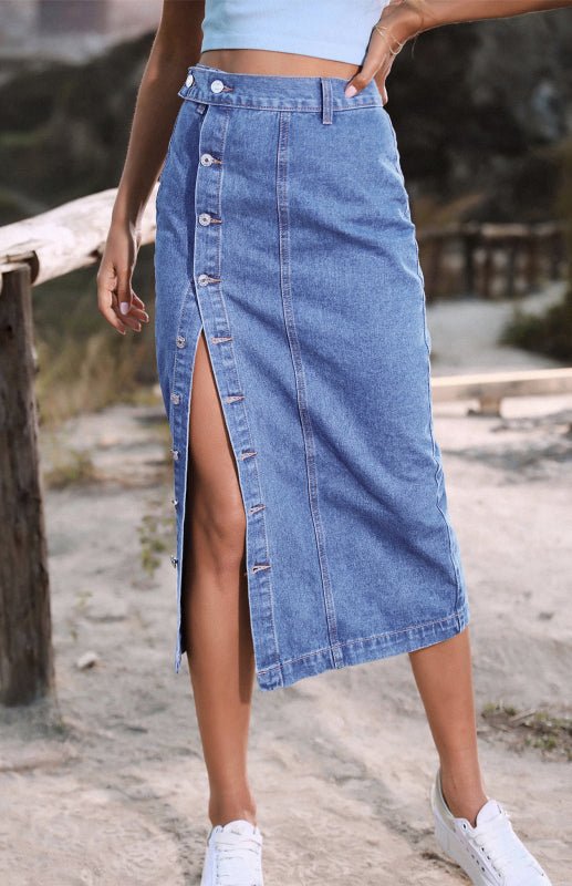 Irregular Split Denim High Waist Skirt - ElegantAlpha®