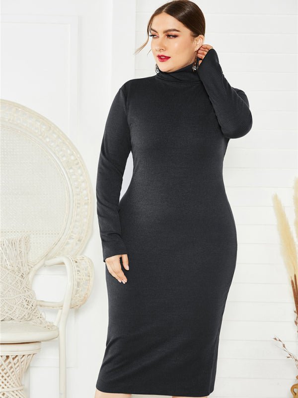 Knit Turtleneck Long Sleeve Dress - ElegantAlpha