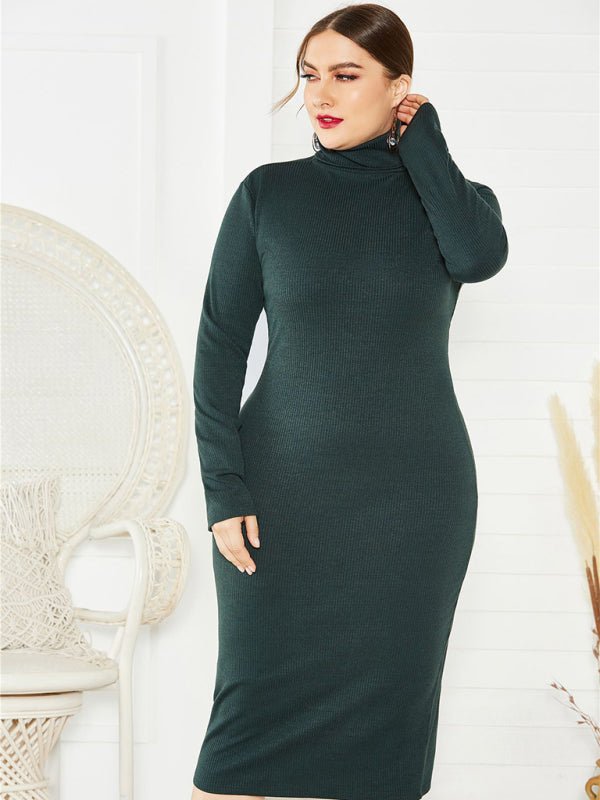 Knit Turtleneck Long Sleeve Dress - ElegantAlpha