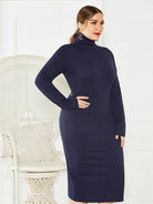 Knit Turtleneck Long Sleeve Dress - ElegantAlpha