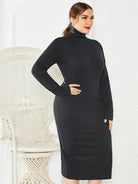 Knit Turtleneck Long Sleeve Dress - ElegantAlpha