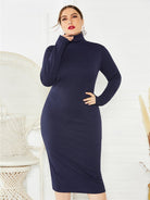 Knit Turtleneck Long Sleeve Dress - ElegantAlpha