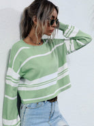 knitted bottoming striped, green sweater - ElegantAlpha®