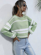 knitted bottoming striped, green sweater - ElegantAlpha®