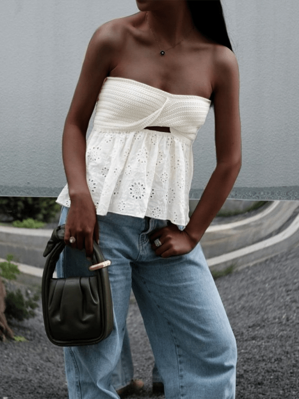 Knitted embroidered stitching tube top - ElegantAlpha