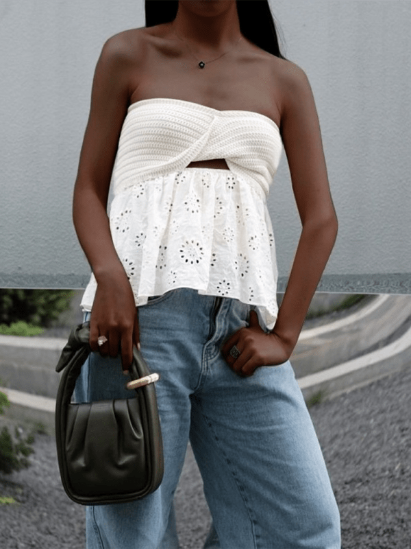 Knitted embroidered stitching tube top - ElegantAlpha