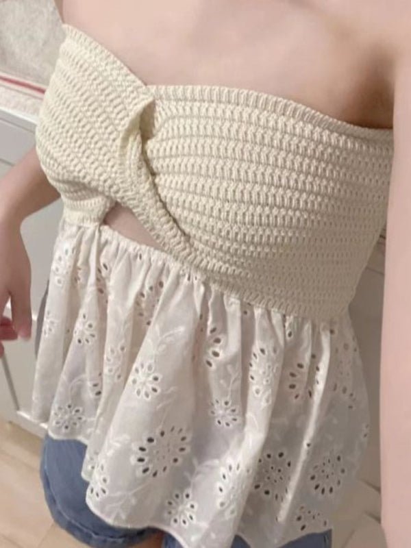 Knitted embroidered stitching tube top - ElegantAlpha