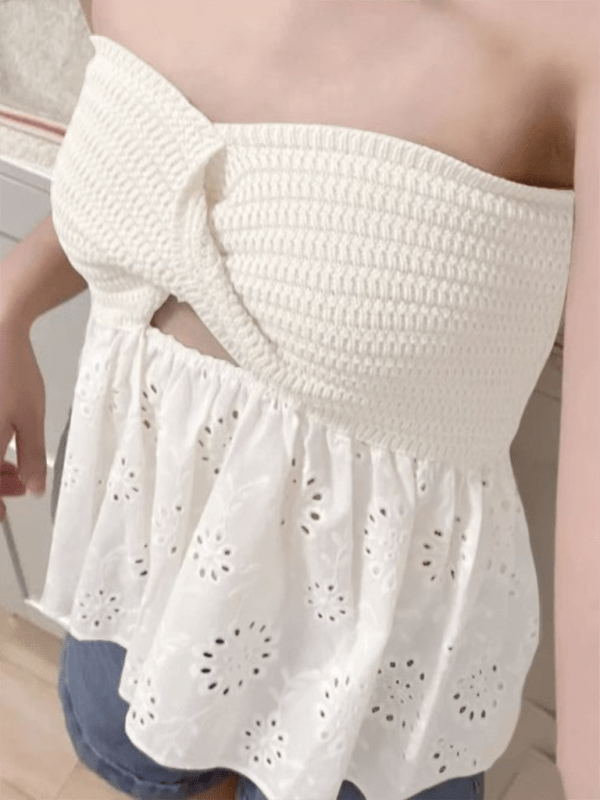 Knitted embroidered stitching tube top - ElegantAlpha