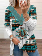 Knitted Ethnic Aztec Print Lace Top - ElegantAlpha®