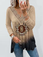 Knitted Ethnic Aztec Print Lace Top - ElegantAlpha