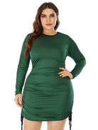 Knitted Round Neck Long Sleeve Drawstring Hip Dress - ElegantAlpha