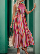 Lace halter neck striped dress - ElegantAlpha®