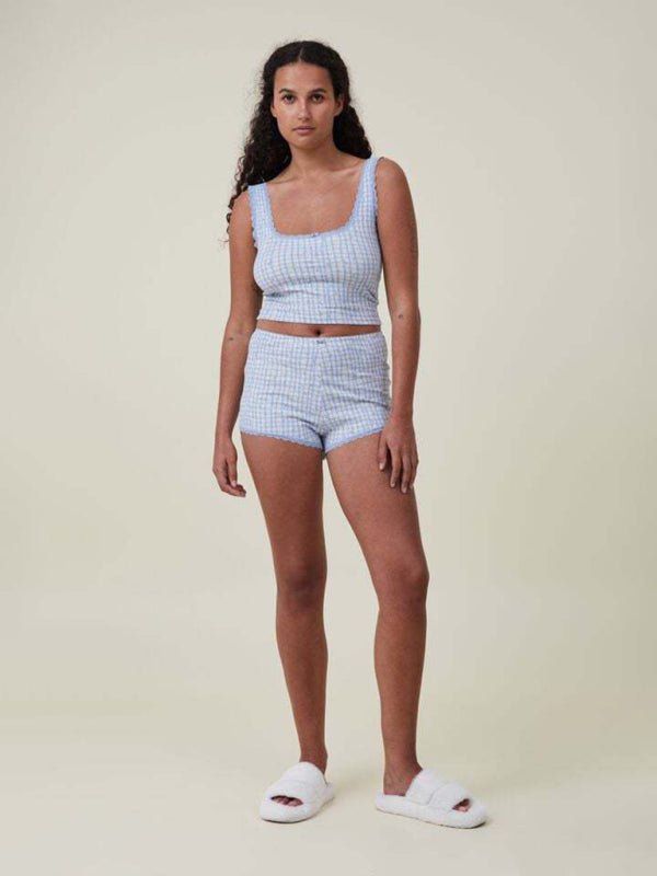 Lace print pullover midriff - baring tank top shorts set - ElegantAlpha®