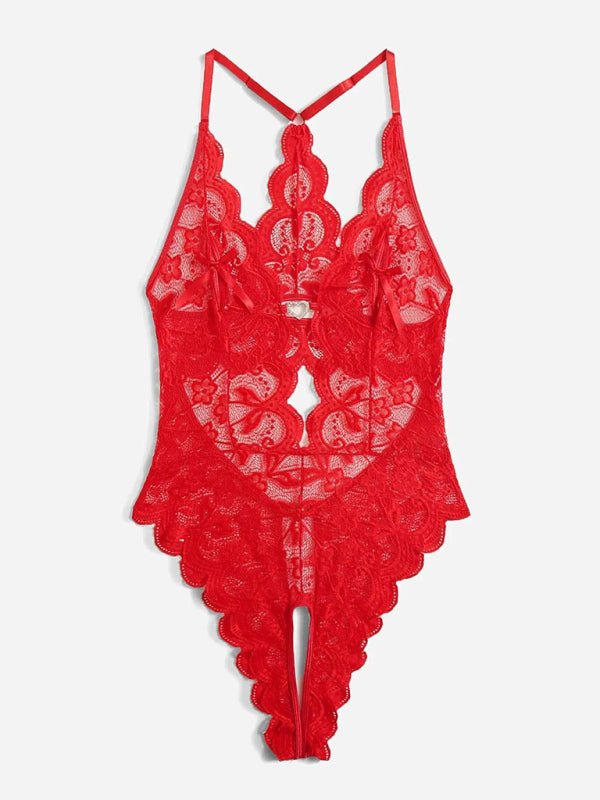 Lace see - through crotch - free one - piece set - ElegantAlpha