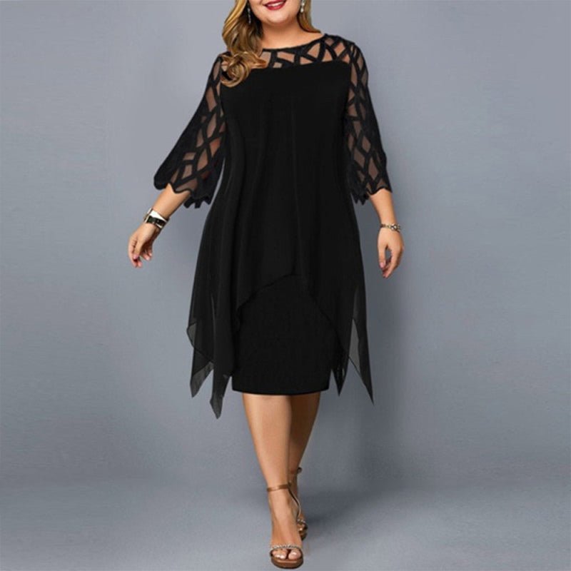 Lace Stitching Sleeve Irregular Hem Chiffon Dress - ElegantAlpha