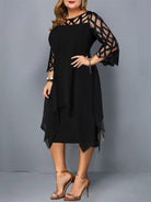 Lace Stitching Sleeve Irregular Hem Chiffon Dress - ElegantAlpha