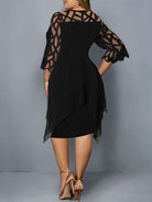 Lace Stitching Sleeve Irregular Hem Chiffon Dress - ElegantAlpha